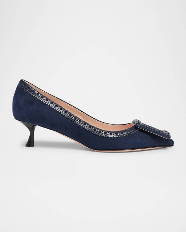 Viv In The City Mixed Leather Buckle Pumps